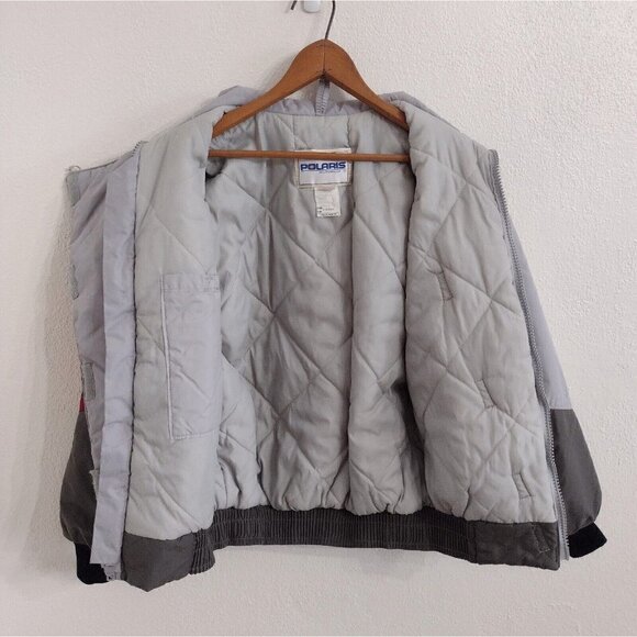 Vintage Polaris Union Made Snowmobile Jacket Full Zip Womens M Gray Burgundy - Picture 2 of 10